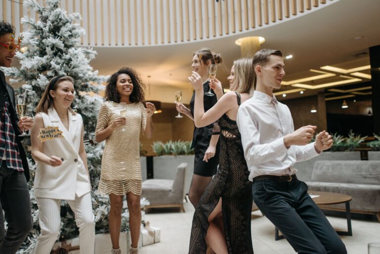 men and women dancing together